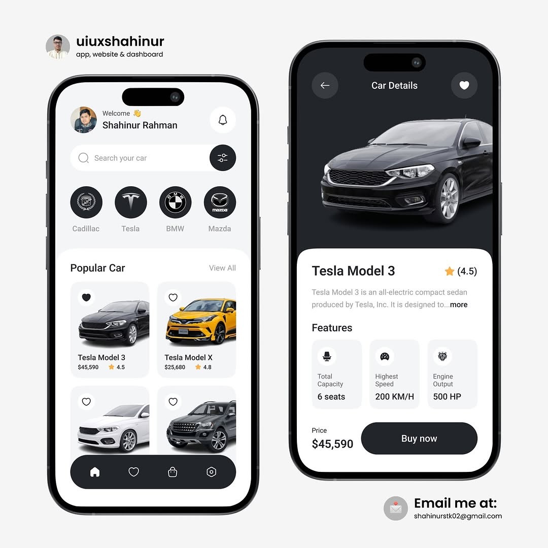 Online shop mobile app for cars
