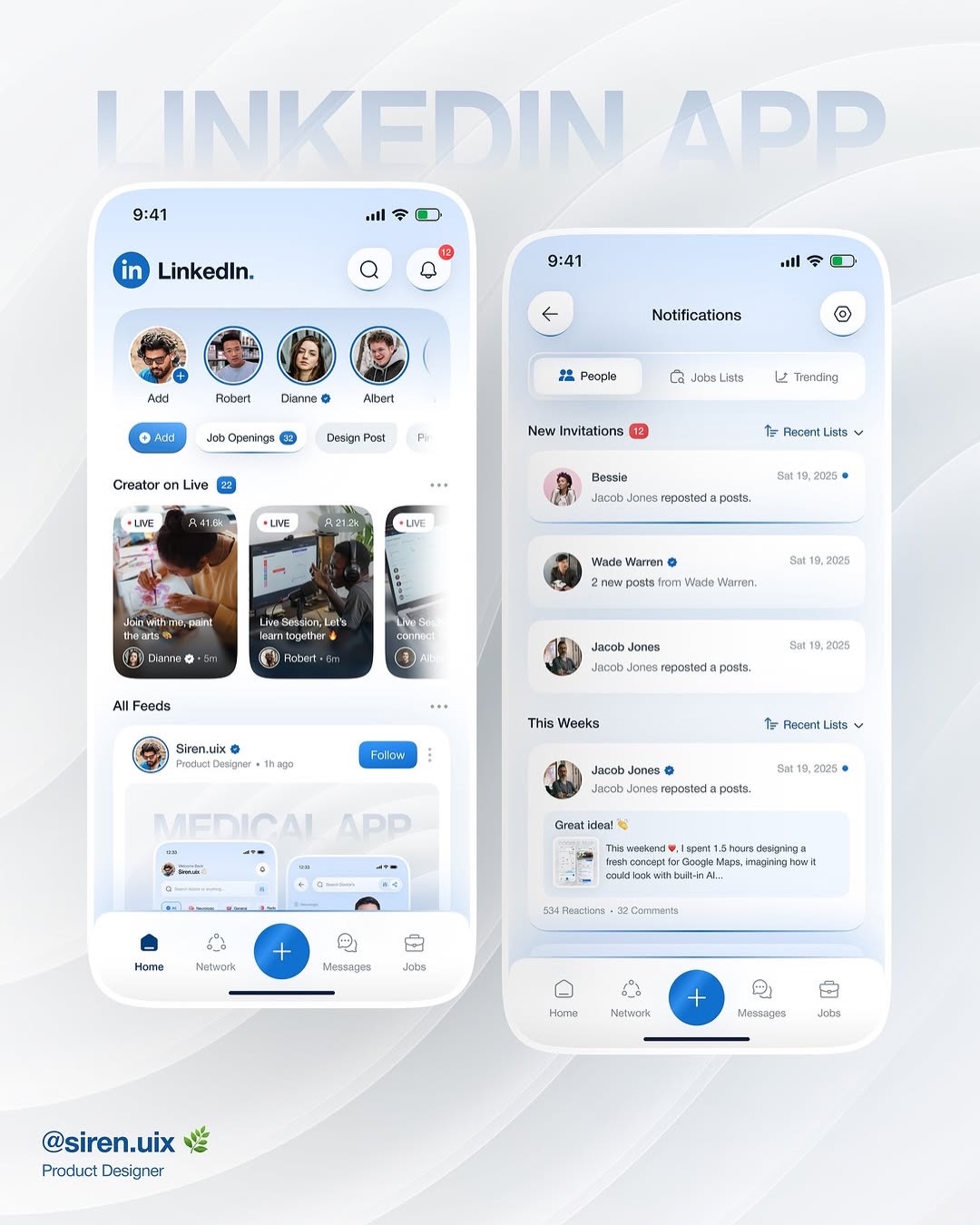 Redesigned the LinkedIn app with my own design trend style, Neo Soft UI