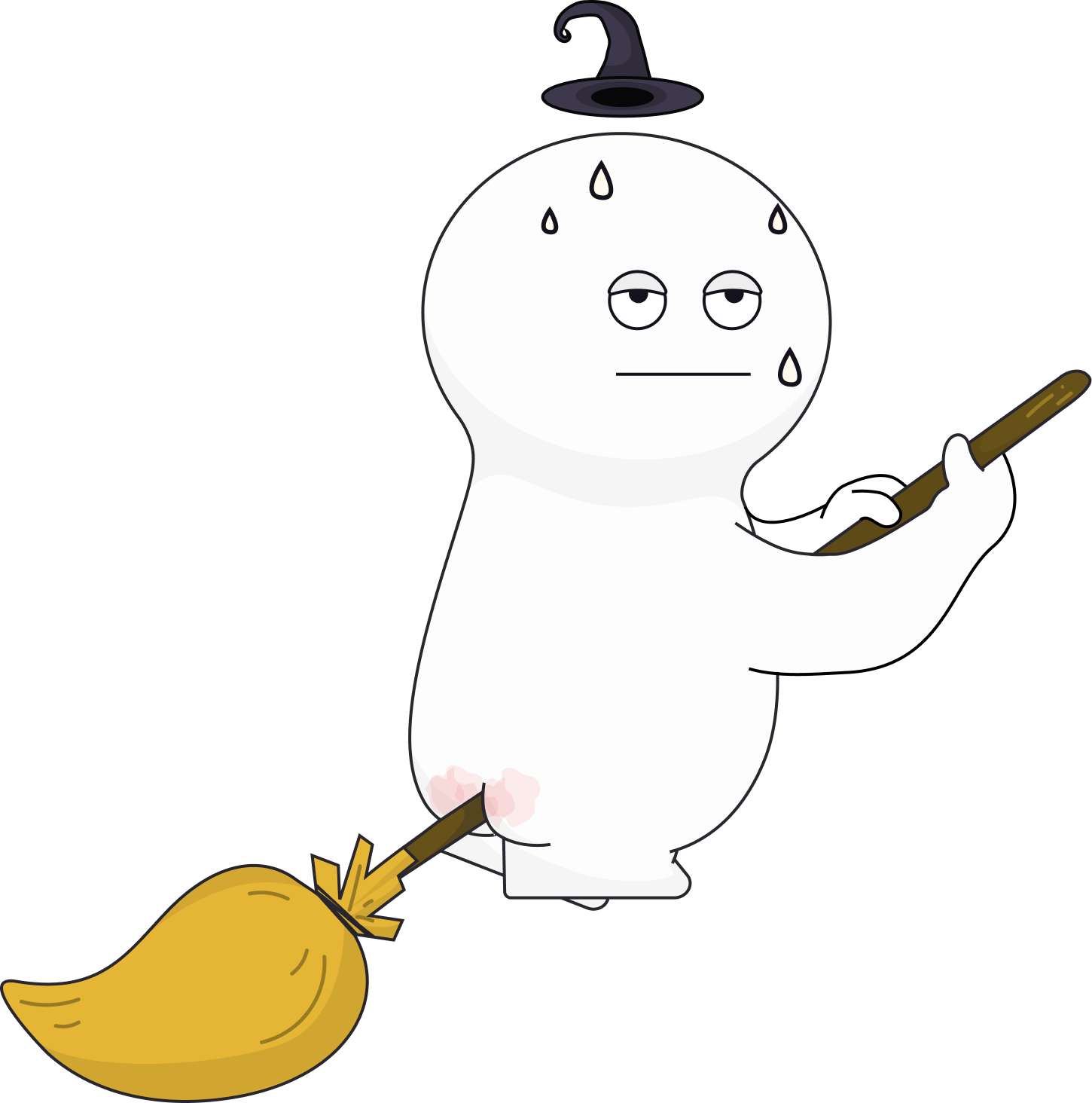 Boone riding his broom