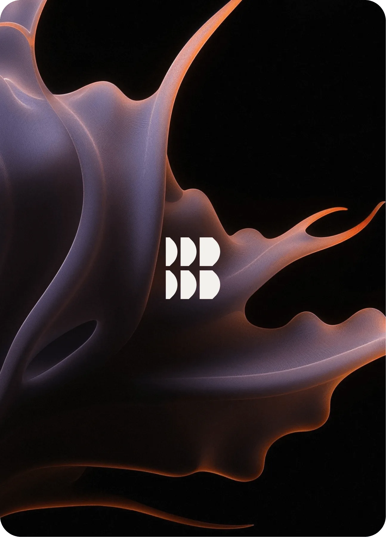 Basis brand card: the white circle geometry mark centered on dark fluid artwork in orange and violet