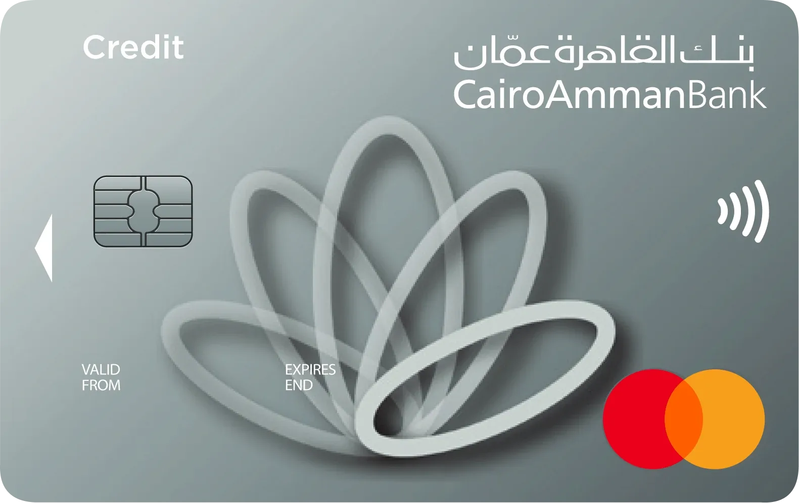 The silver credit card, a brushed grey ground with the lotus outline.