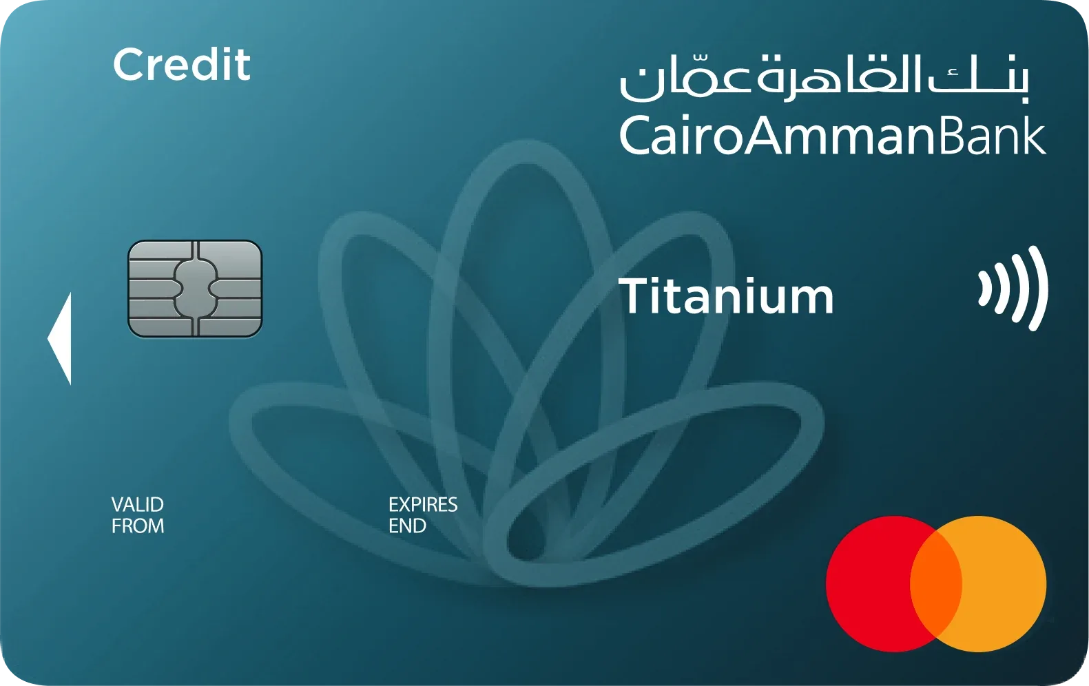 The Titanium credit card, deep teal with the lotus outline.