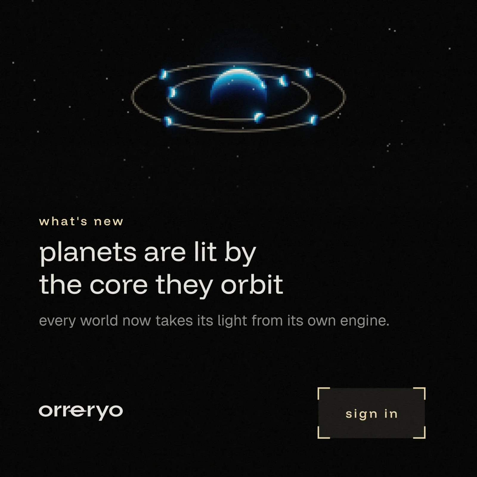 An Instagram update template: planets are lit by the core they orbit.