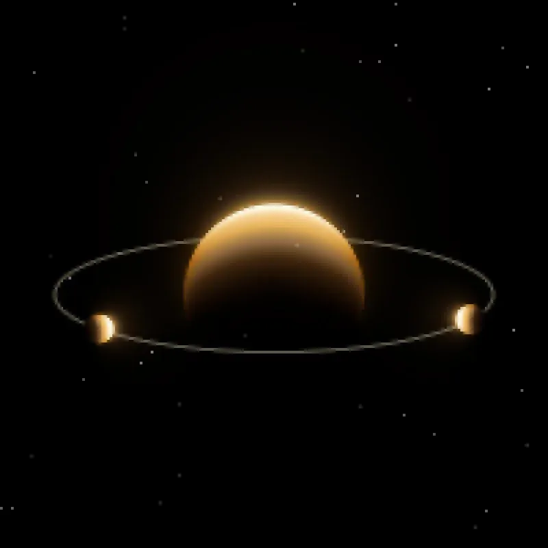 The sand engine: a glowing gold world with a bone ring and two small planets.