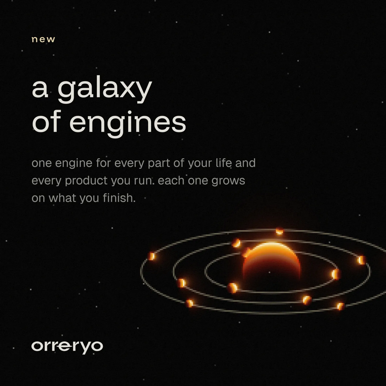 An Instagram post template: a galaxy of engines, with an engine and its rings.