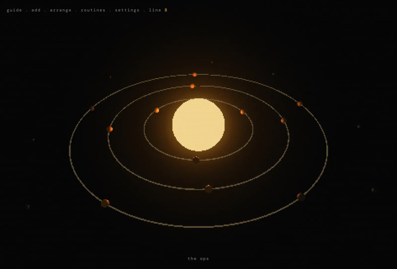 The same engine in the earlier classic look, before the rimlight: flat lit bodies on the rings.