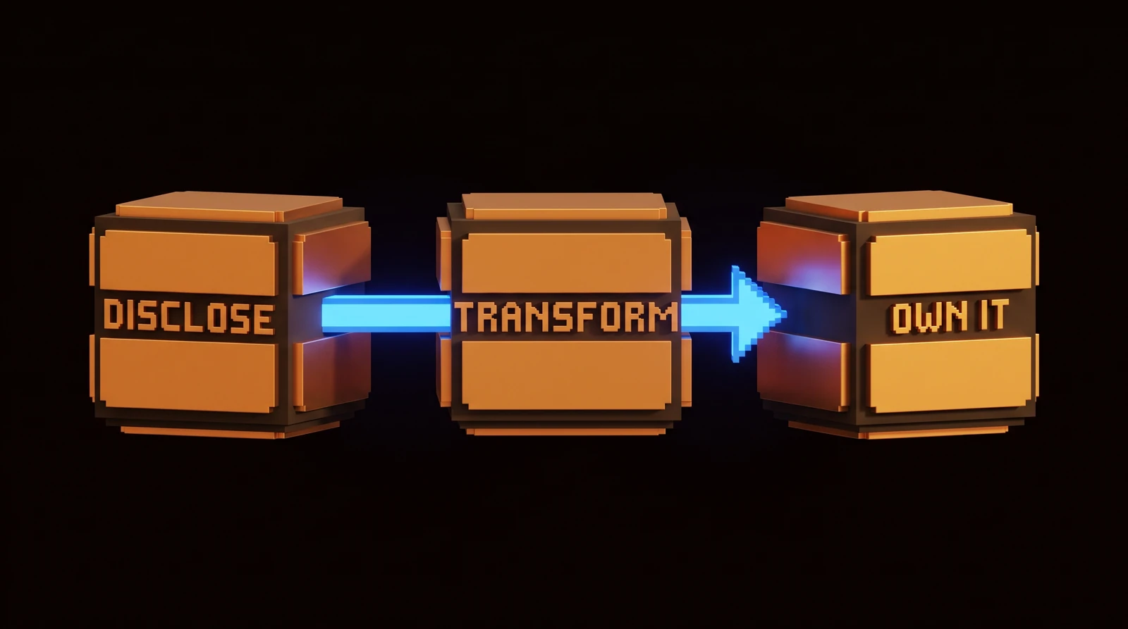 Voxel illustration of the dividing line between AI-assisted craft and unedited raw AI output.