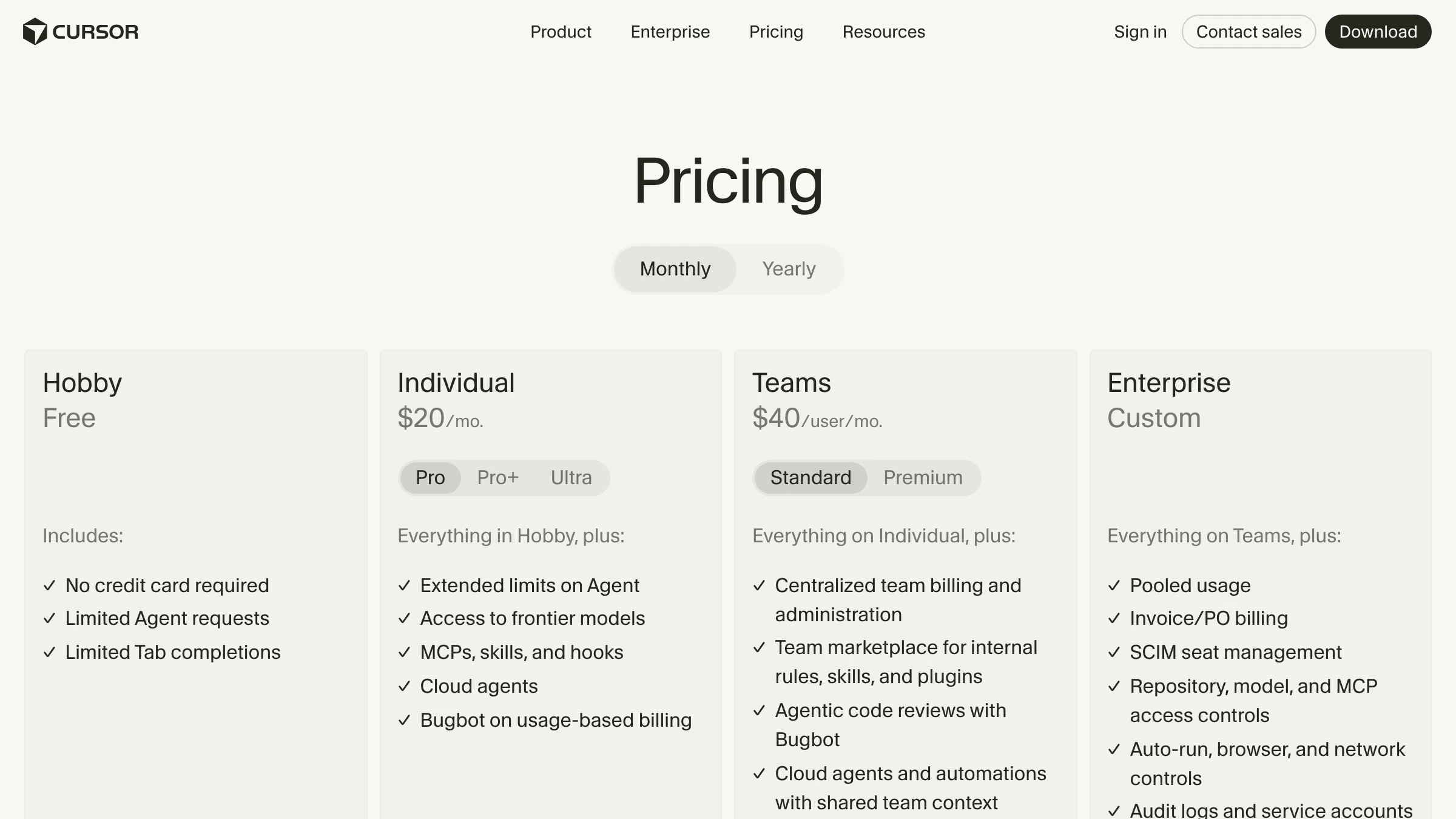 Cursor's pricing tiers, one working example of AI tools shifting toward metered, usage-linked billing, the same move that turns a designer's every heavy prompt into a number finance can meter.
