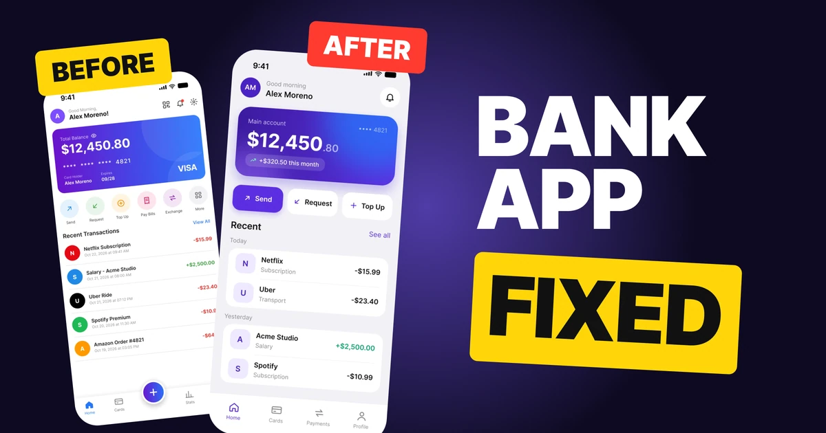 Banking App Design: A Home Screen Redesign, Before and After