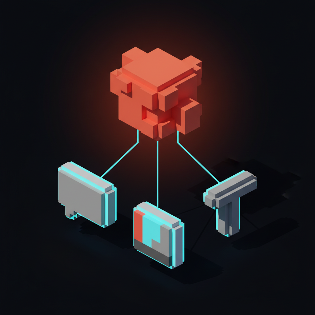 Voxel grid showing voice, color, and type drifting without an anchored archetype decision.