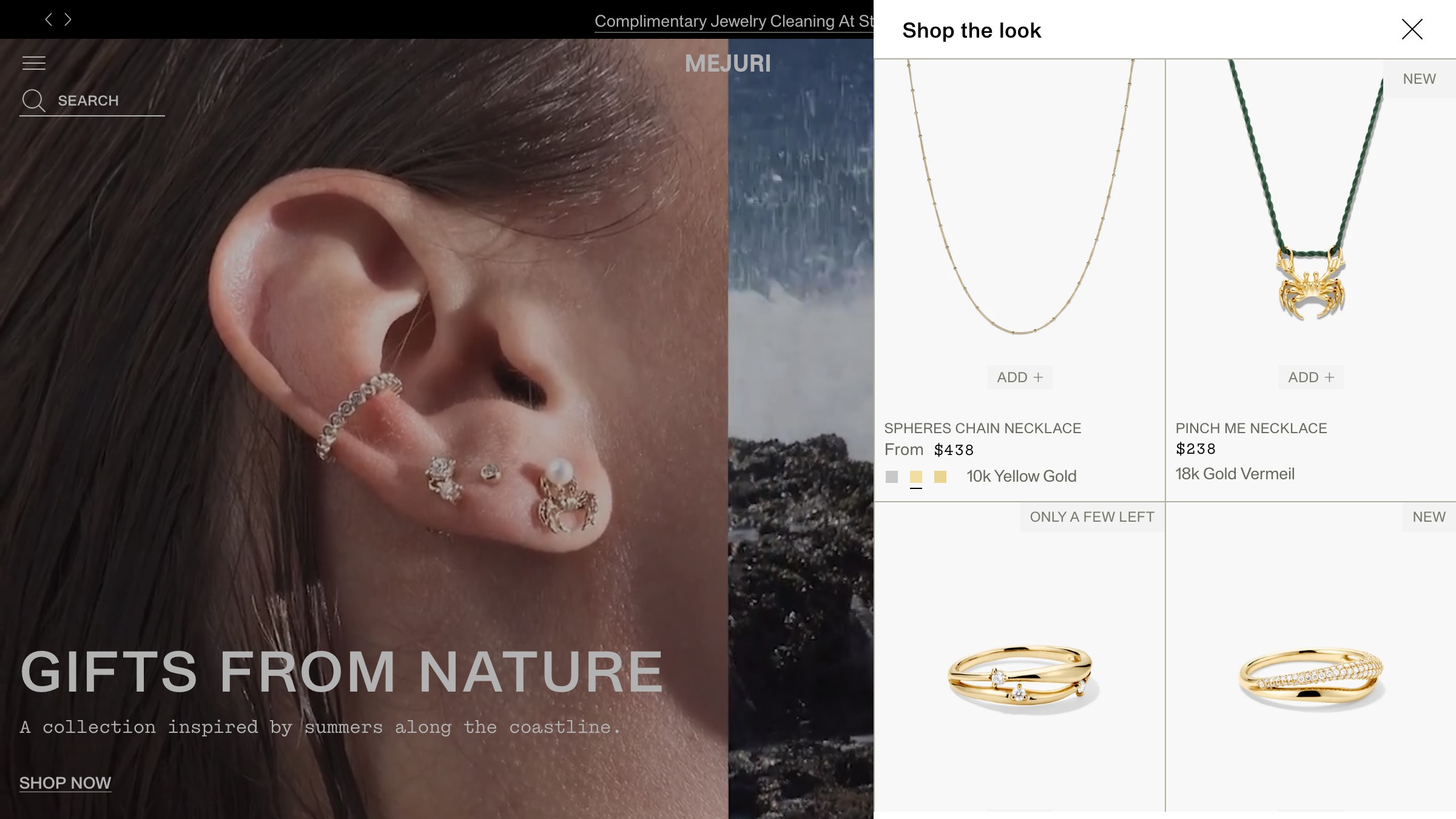 Mejuri website displaying master brand alongside Bold and Heirloom collection sub-brands.