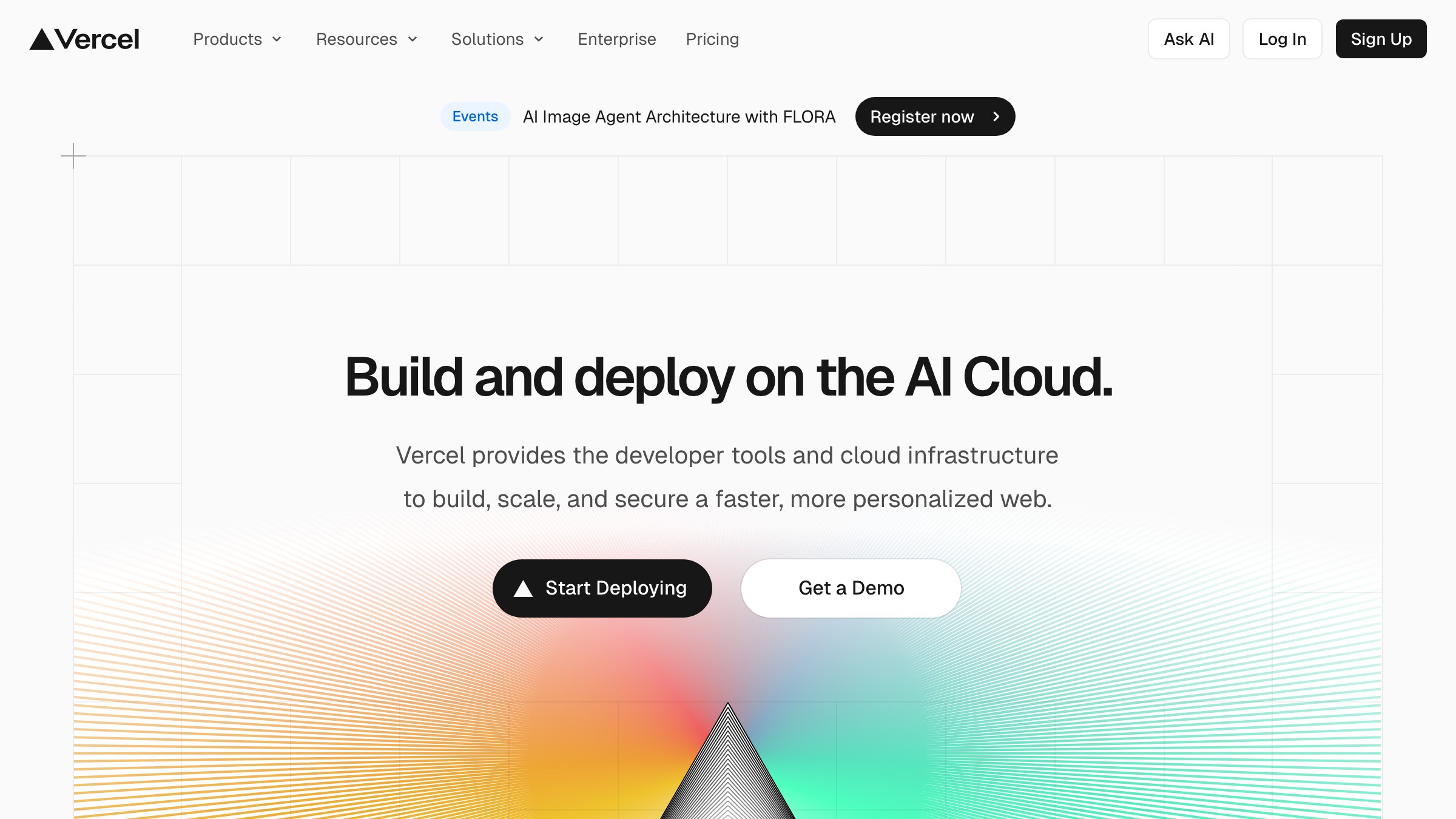Vercel homepage showing a pure black surface with white typography, multi-step neutral grays for depth, and a single teal accent used sparingly on key interactive elements