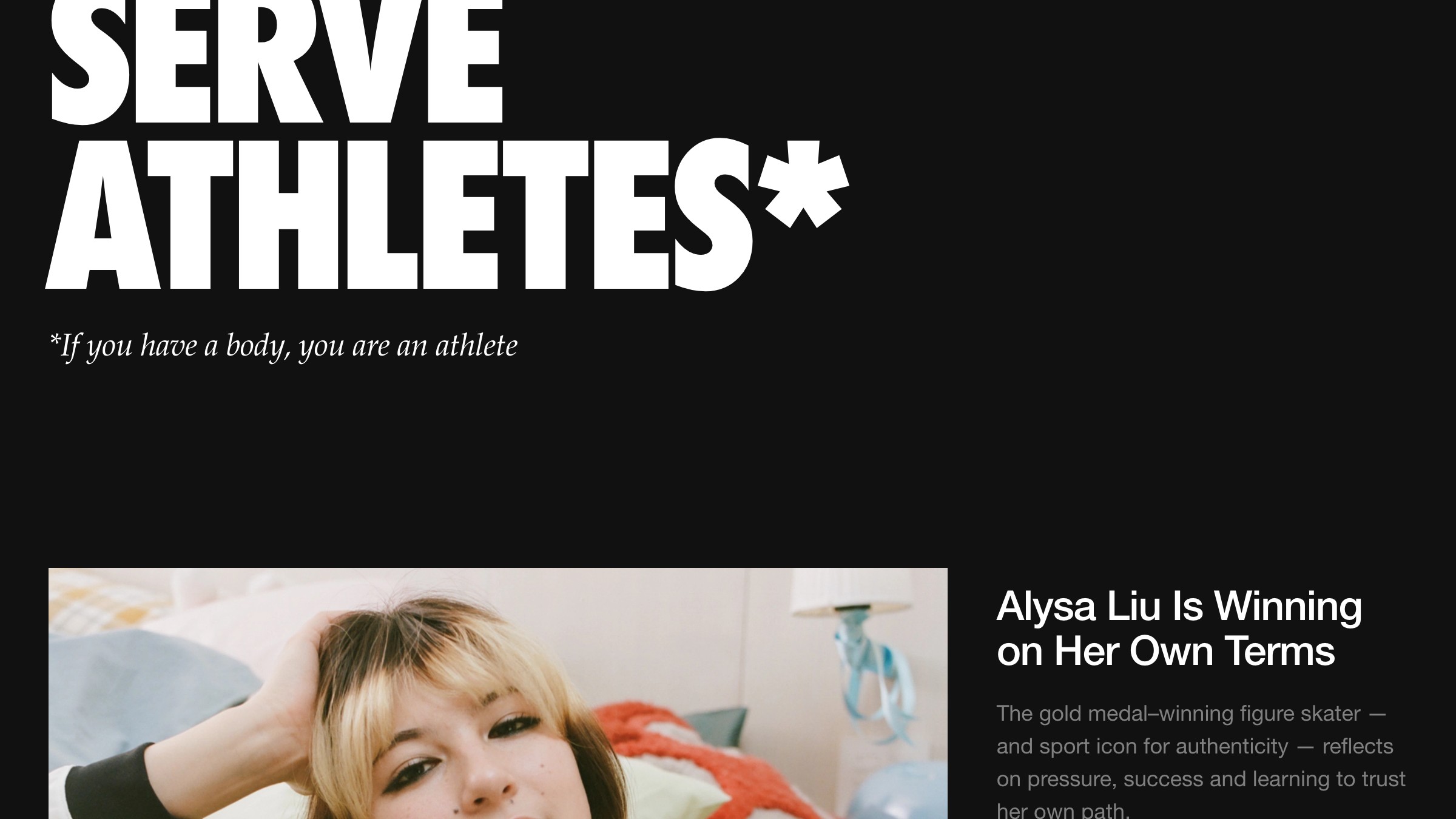Nike editorial page with the Serve Athletes campaign