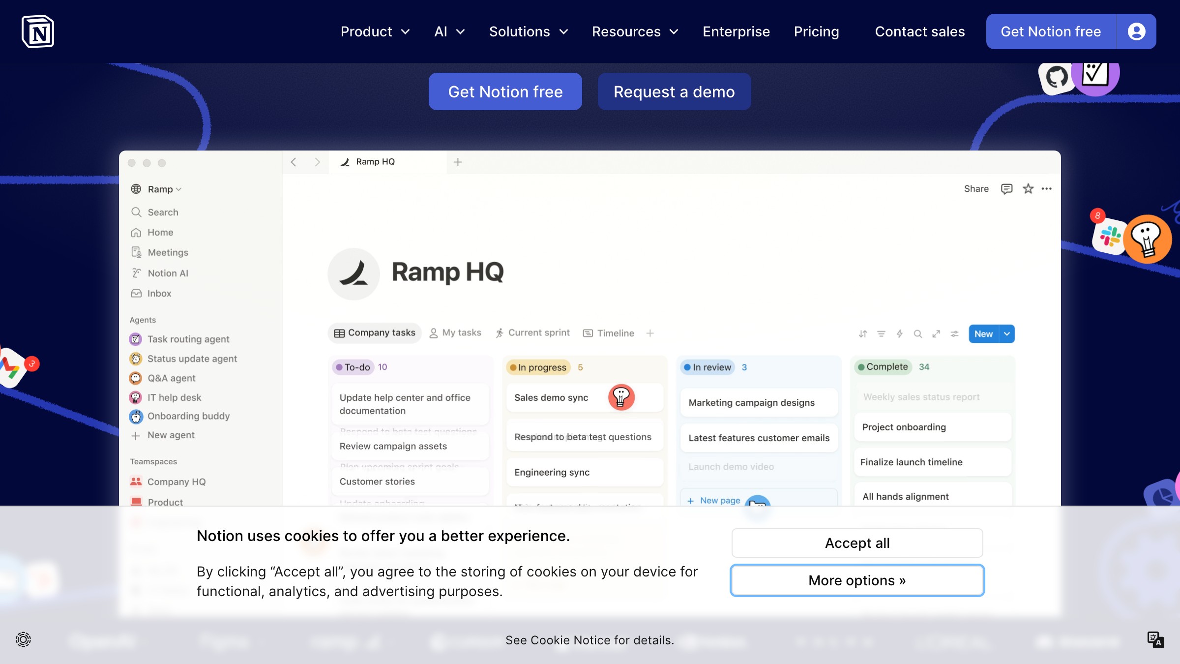 Notion marketing page showing the minimal workspace aesthetic
