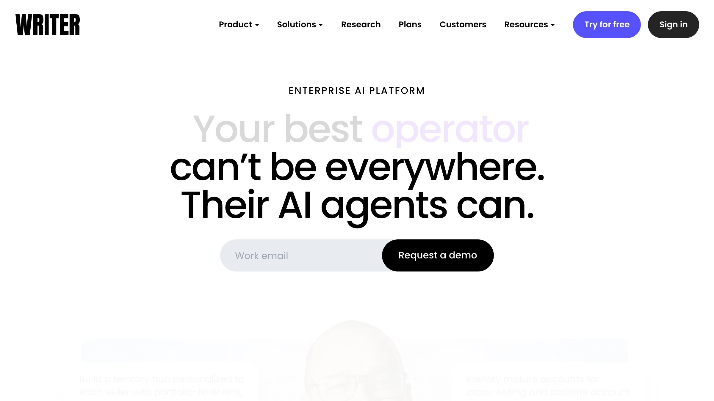 Writer's enterprise AI platform, "your best operator can't be everywhere, their AI agents can," the rules engine that enforces brand voice on generated text inside the loop.