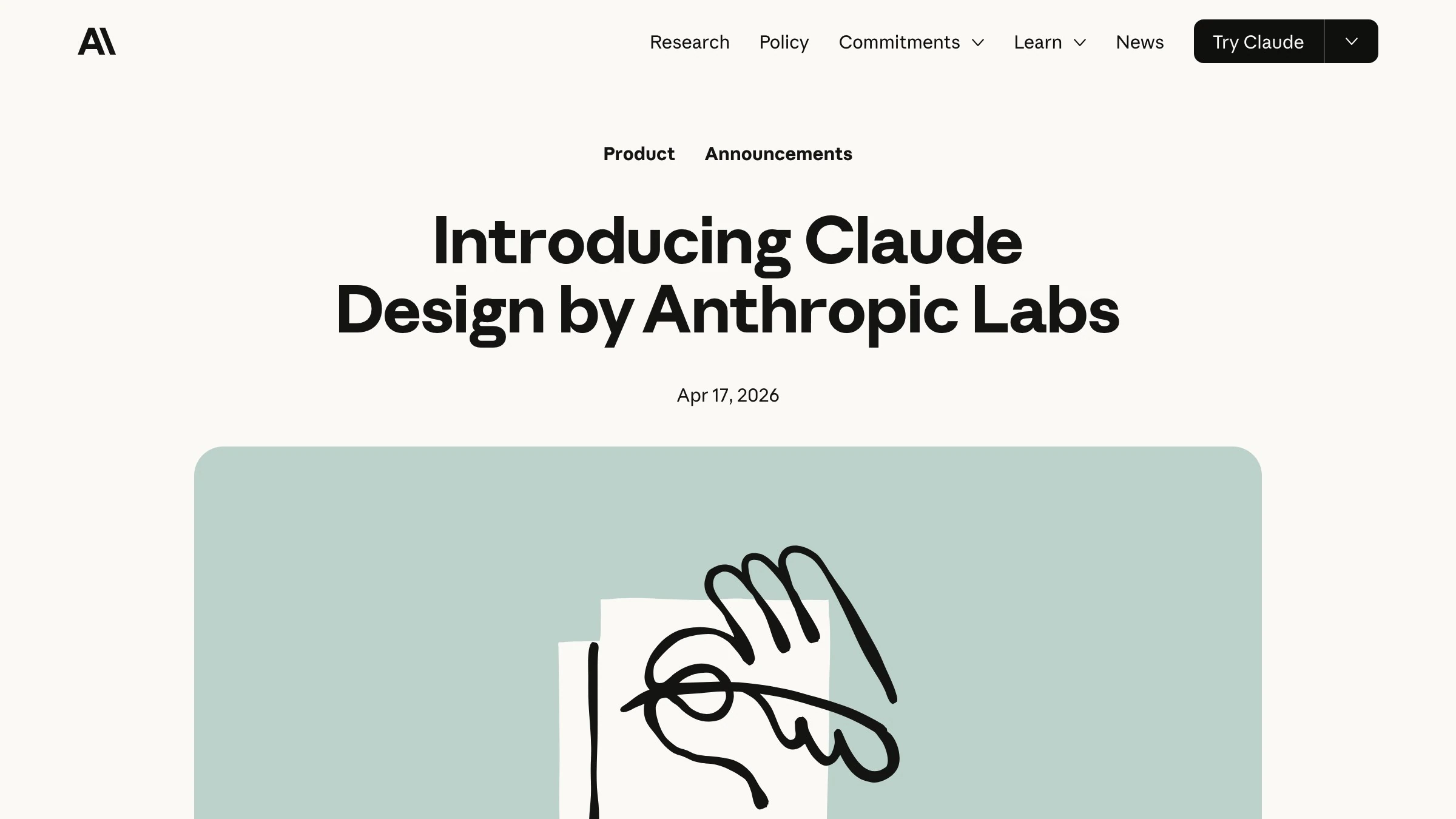 Anthropic Claude Design launch page showing prompt-to-prototype research preview for Pro users.