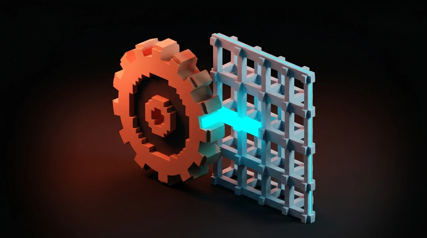 Voxel illustration showing two tools running in parallel inside the same design workflow.