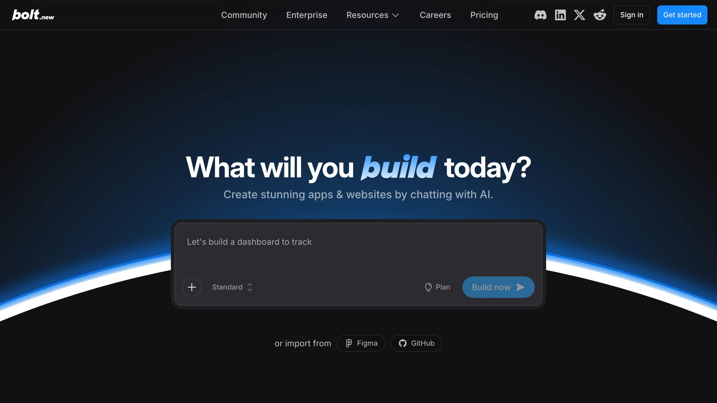 Bolt.new code generation interface showing a design-to-code pipeline from input to output.