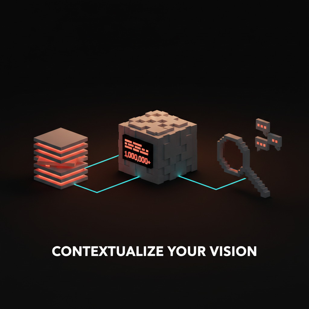 An abstract voxel rendering of layered context: the design system, brand guide, and component library held together in one place.