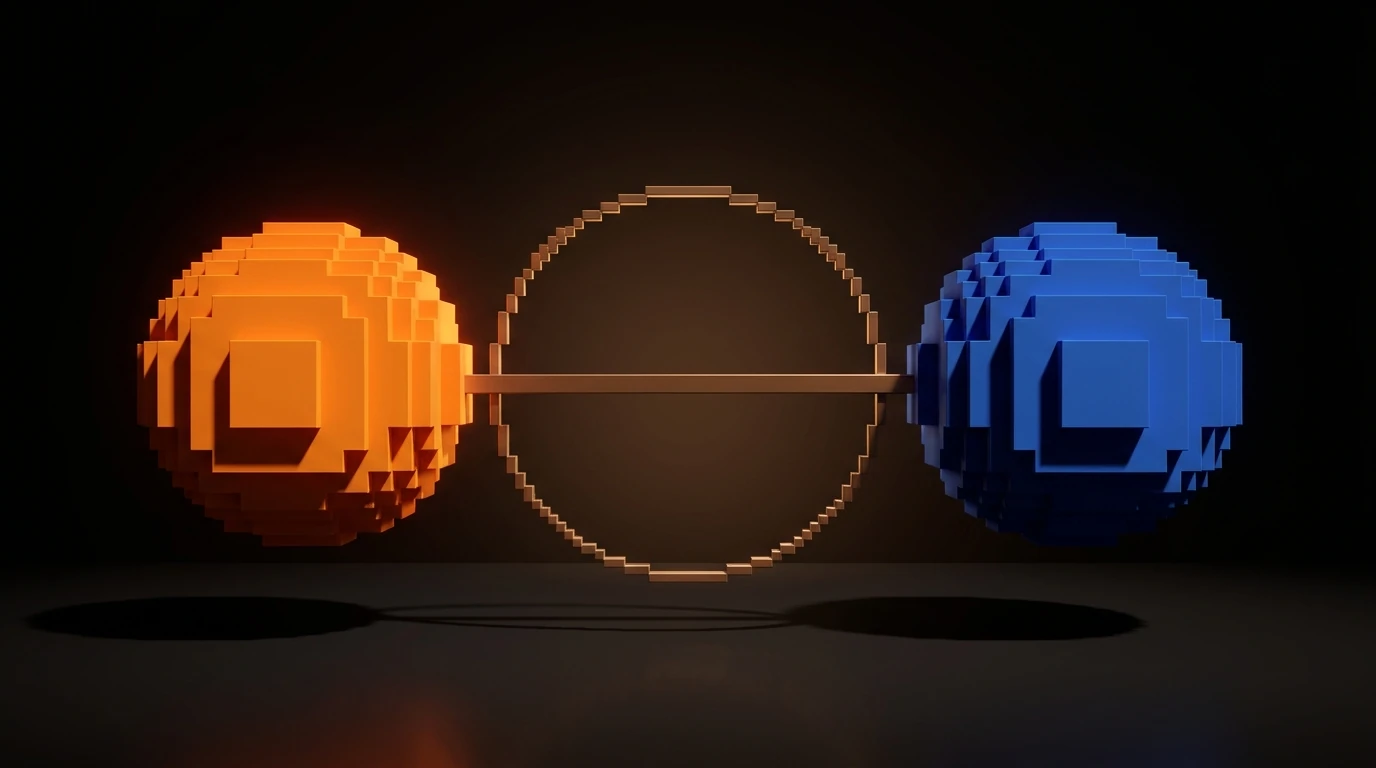 Complementary scheme as voxel blocks: an orange sphere and a blue sphere sitting on opposite ends of the color wheel.