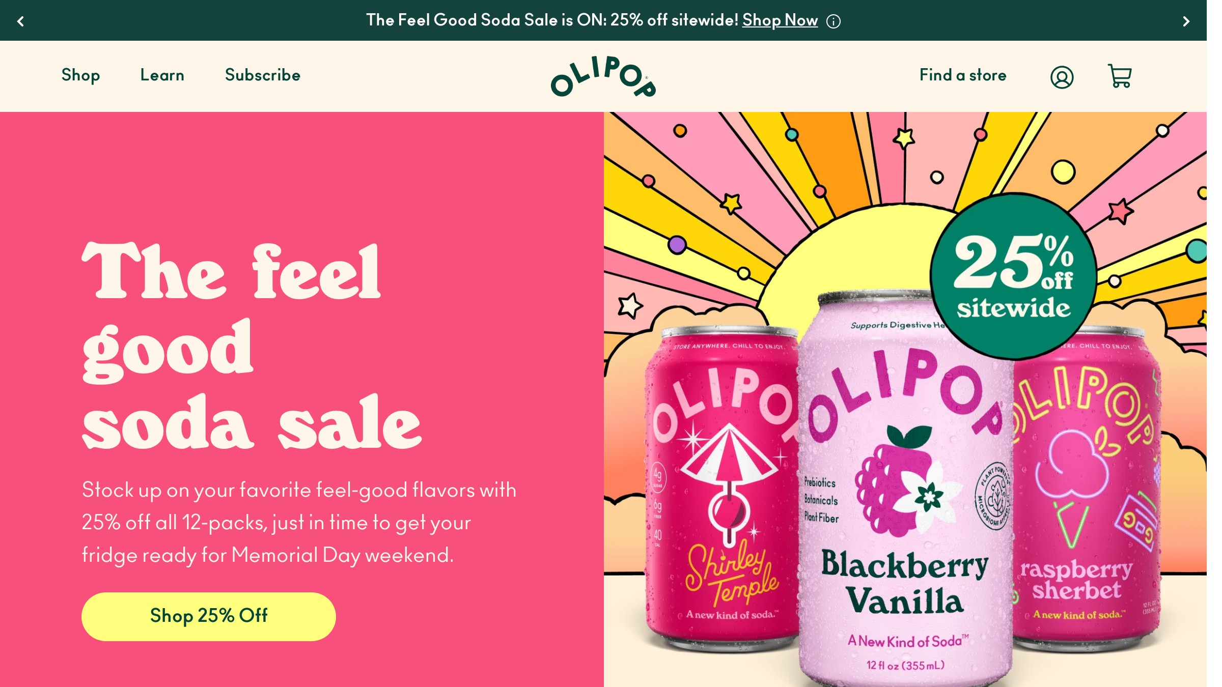 Olipop homepage in its warm, desaturated retro palette.