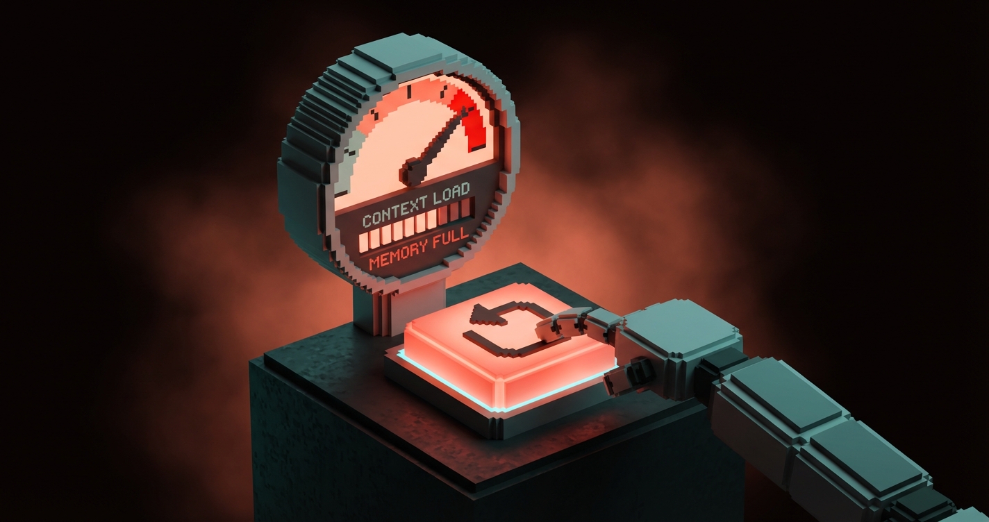 Before and after an AI session reset showing bloated chat drag replaced by a focused clean workspace