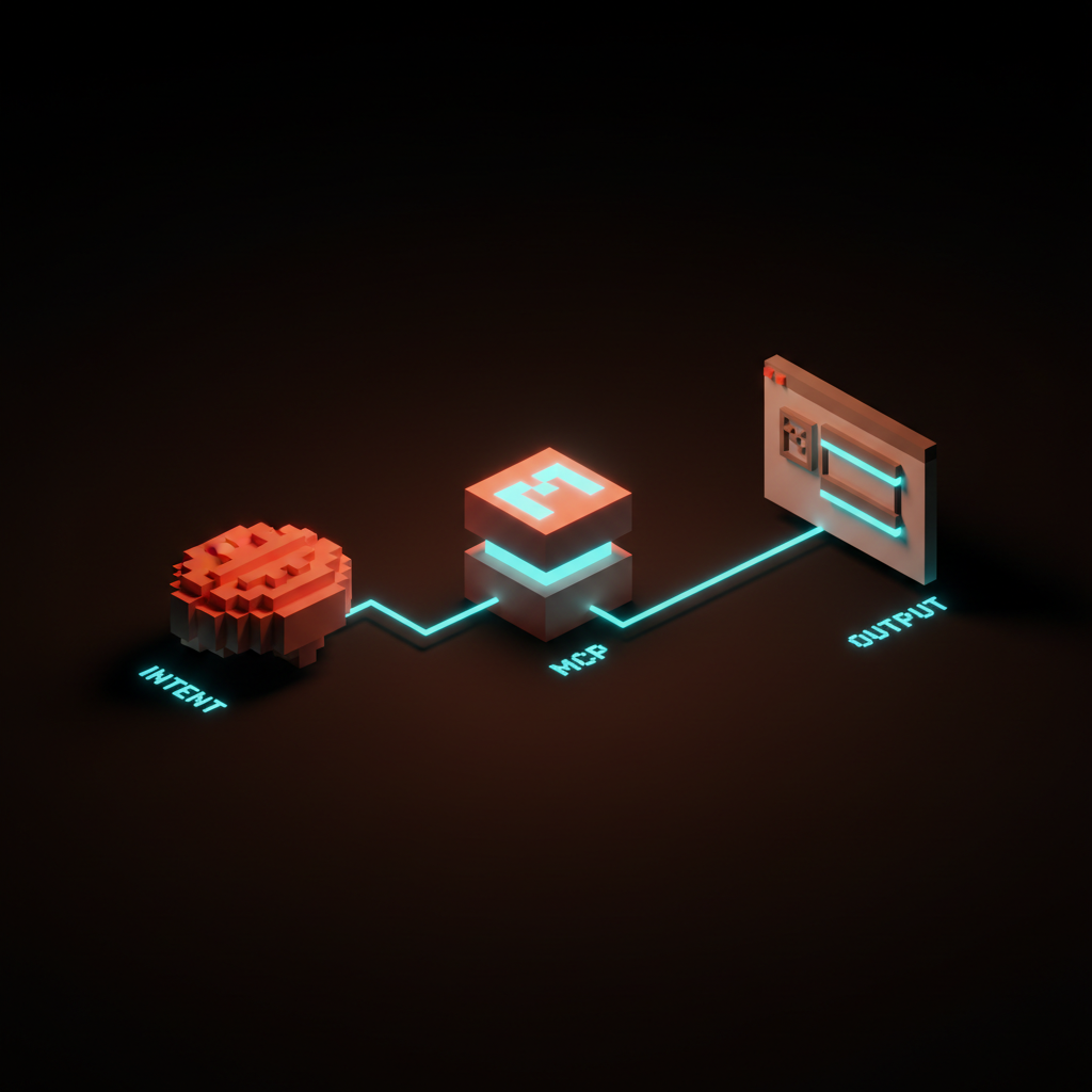 Voxel diagram of the MCP server connecting Figma design data directly to a Cursor AI session