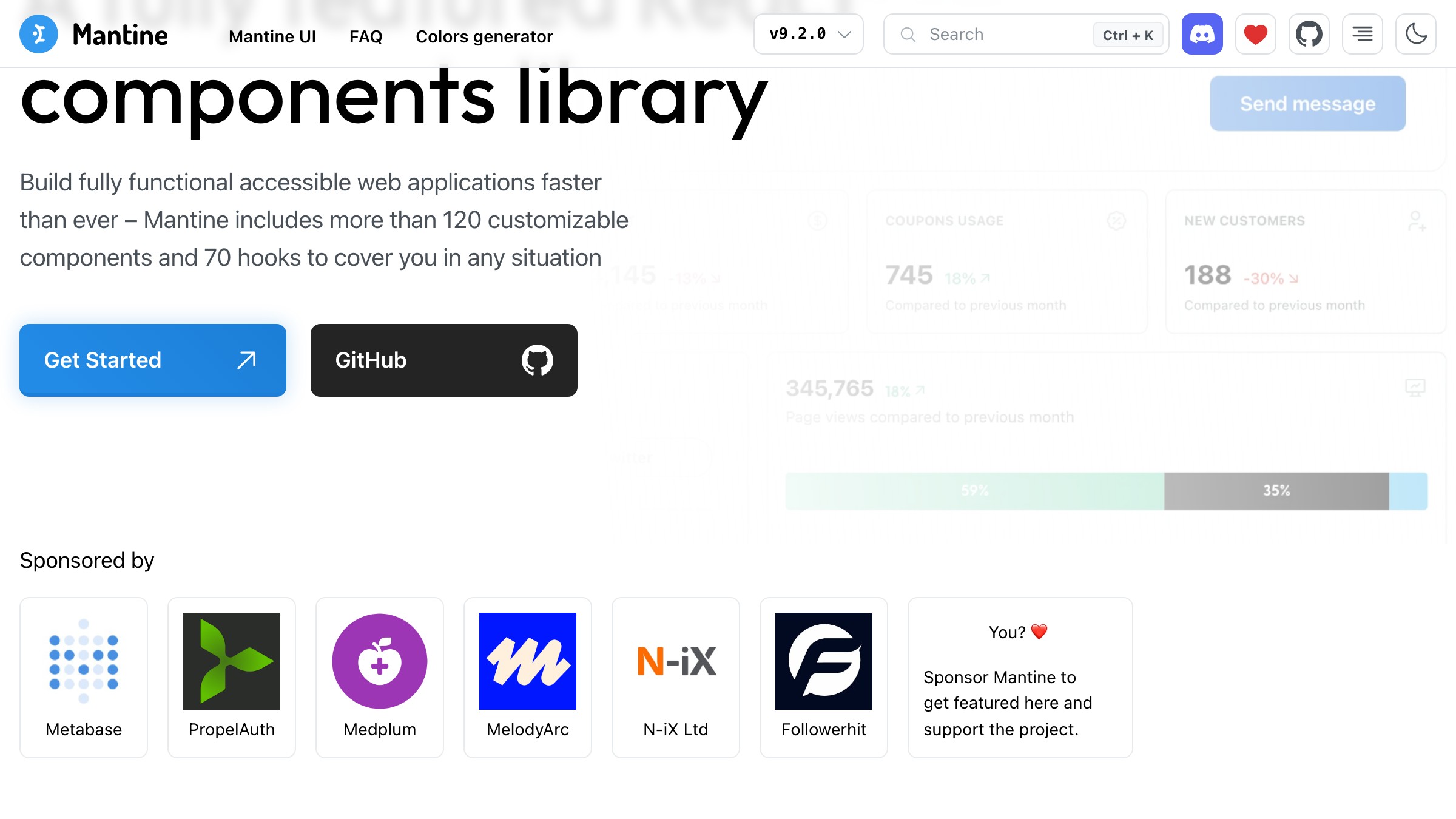 Mantine UI component documentation page listing available props and usage examples
