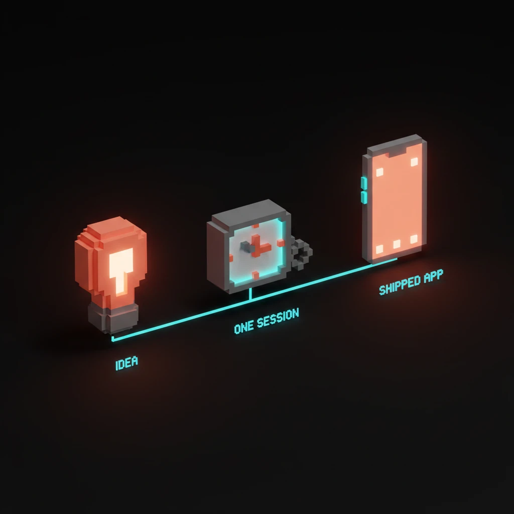 Illustration voxel d'un pipeline one-take rationalisé remplaçant le processus de design traditionnel.