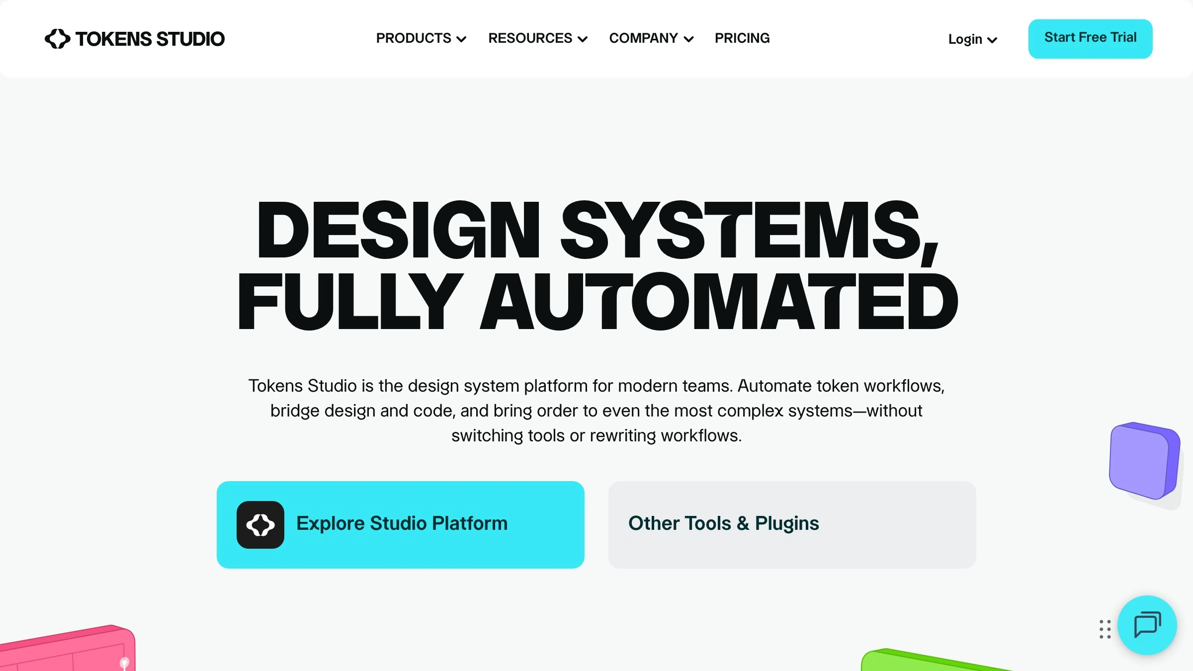 Tokens Studio, "design systems, fully automated," the tool that syncs your Figma tokens to a GitHub repository so every change becomes a reviewable commit.