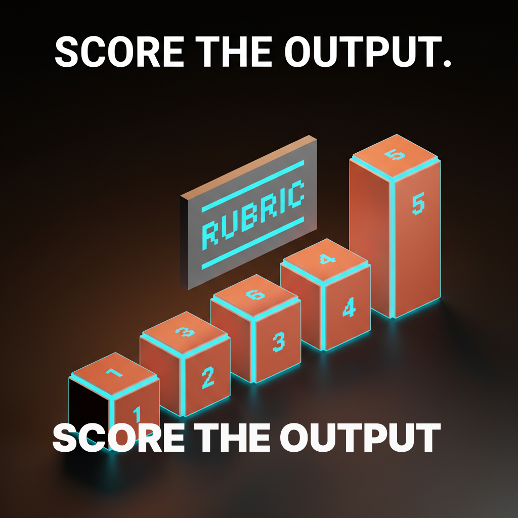 لوحة تسجيل فوكسل بخمسة مربعات عمودية، كل مربع يحتوي على نقطة محفورة واحدة إلى خمس نقاط، ولوحة تسجيل عائمة تحمل عنوان "المعايير"، واستوديو مظلم بضباب مرجاني، وعنوان تحريري مكتوب عليه "سجل الناتج".