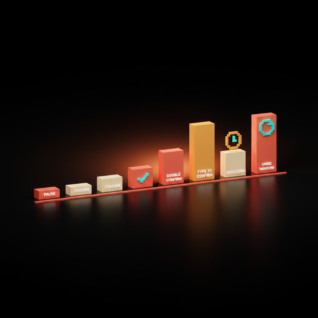 Voxel framework spectrum running from PAUSE to UNDO WINDOW showing six escalating shapes of designed friction across the studio floor
