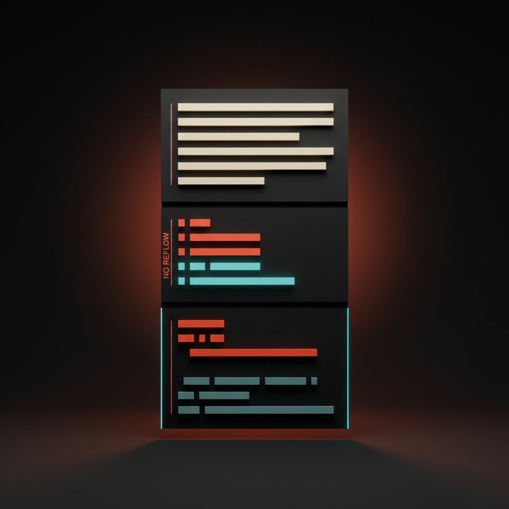 Voxel rendering of a streaming output panel showing a paragraph fully rendered, a list half-rendered, and a code block with reserved layout