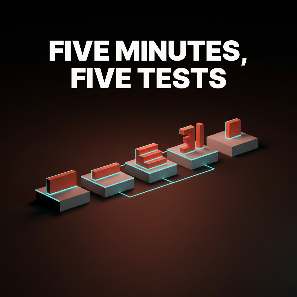 Voxel concept showing the five-step matching test: brand name, headline, pull quote, numeral, and three-size render used to evaluate a display typeface before committing