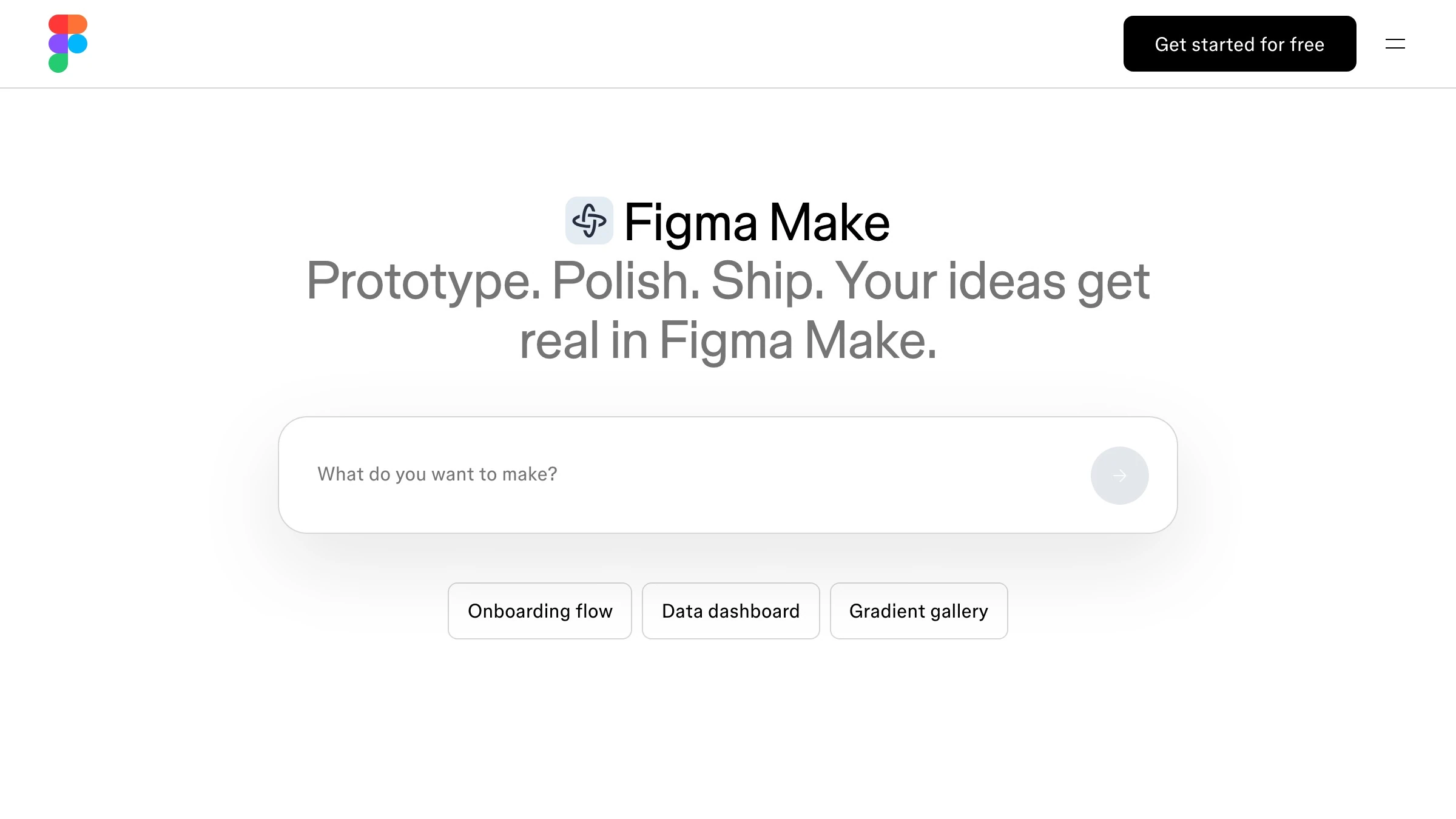 Figma Make product page showing the AI-assisted design-to-code interface.