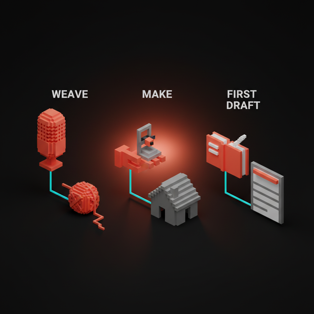 Voxel comparison of Figma Weave, Make, and First Draft positioned by entry point and output type.