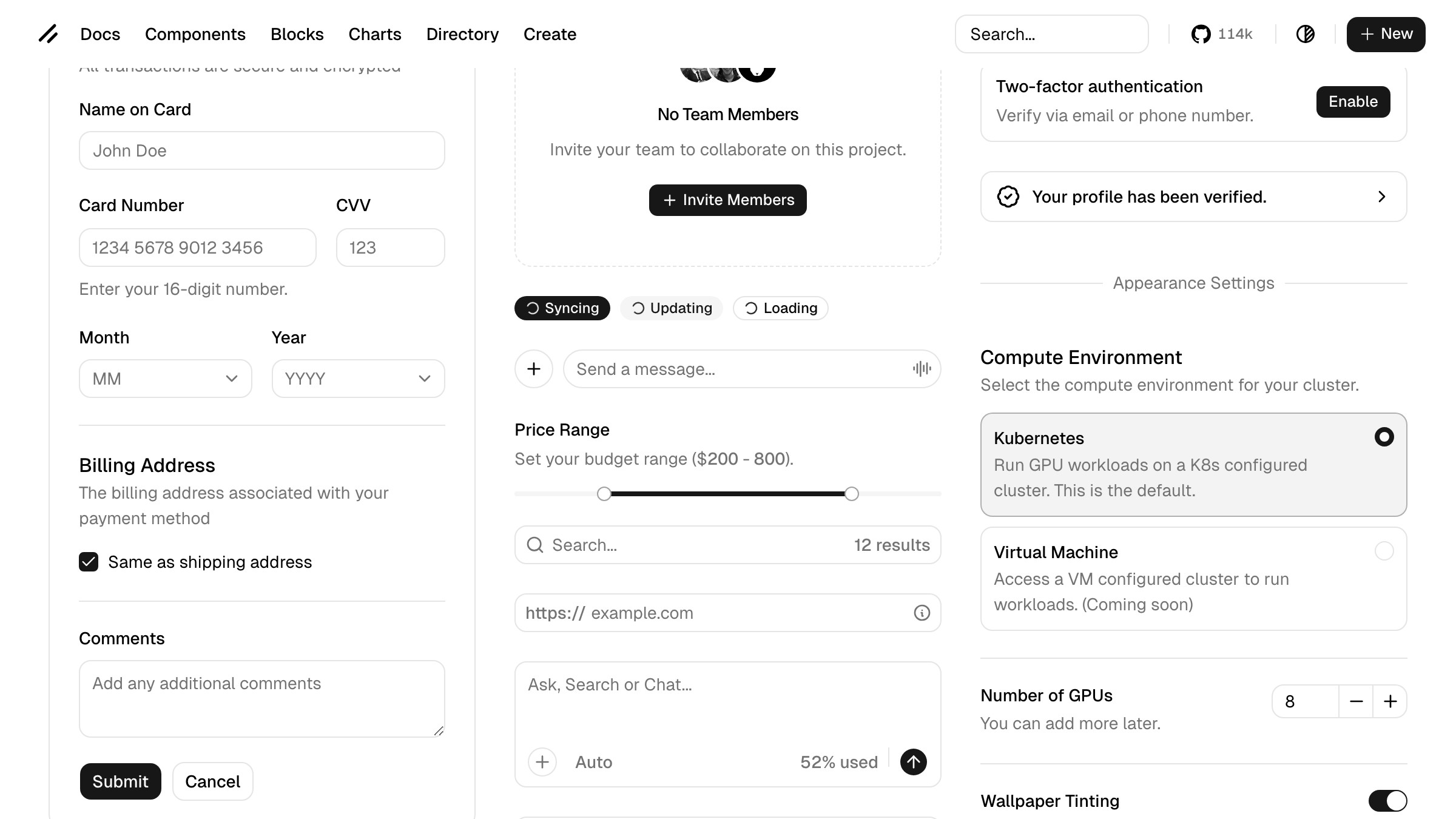 shadcn component grid showing typed, structured UI components that Weave cannot generate or reference.
