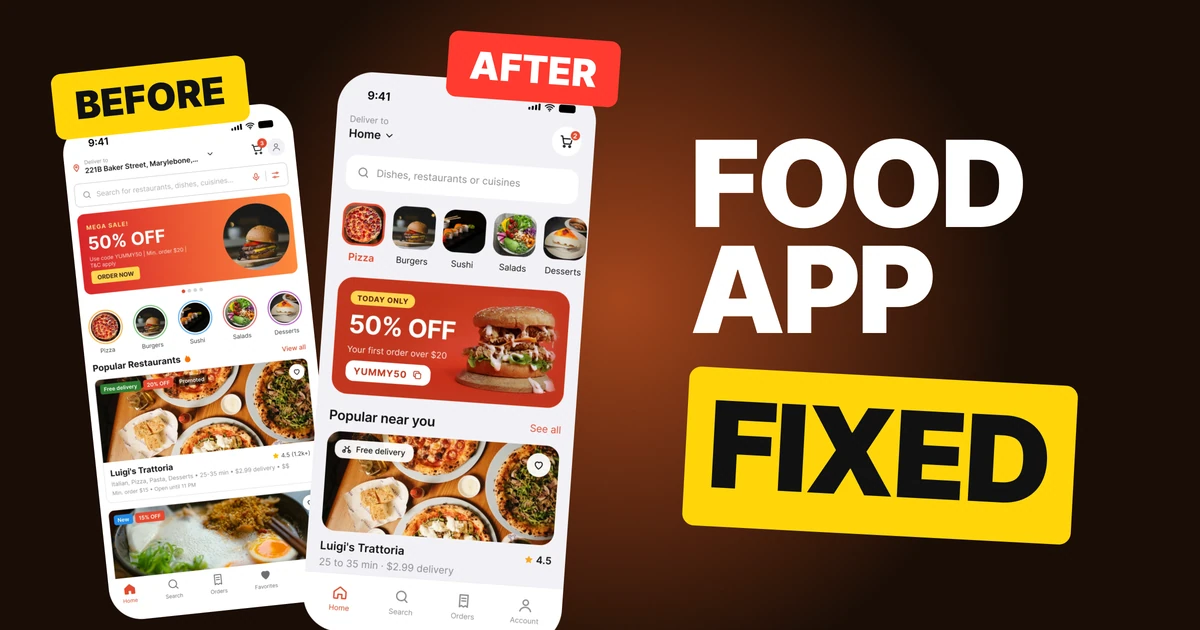 Food Delivery App Design: A Home Screen Redesign, Before and After