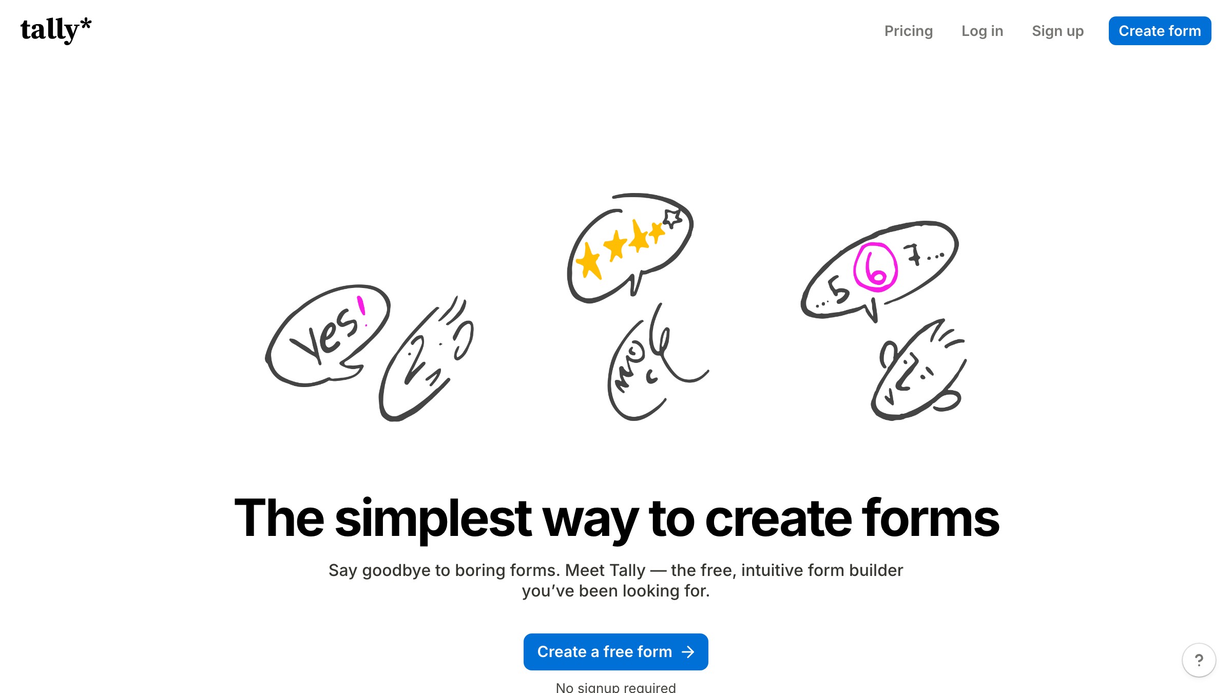 Tally form builder showing one-question-at-a-time layout with a persistent progress bar at the top.