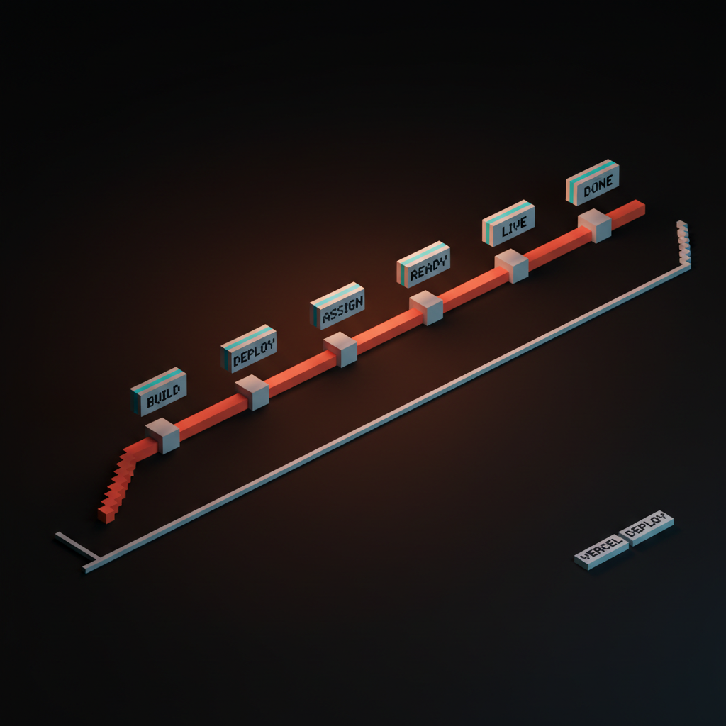 Voxel diagram showing a coral line connecting six checkpoint markers in a deploy timeline