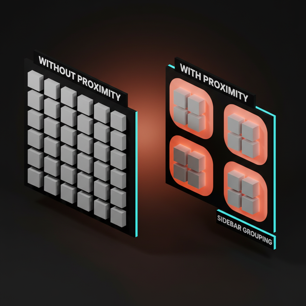 Voxel comparison of an ungrouped grid versus a grouped grid showing proximity at work