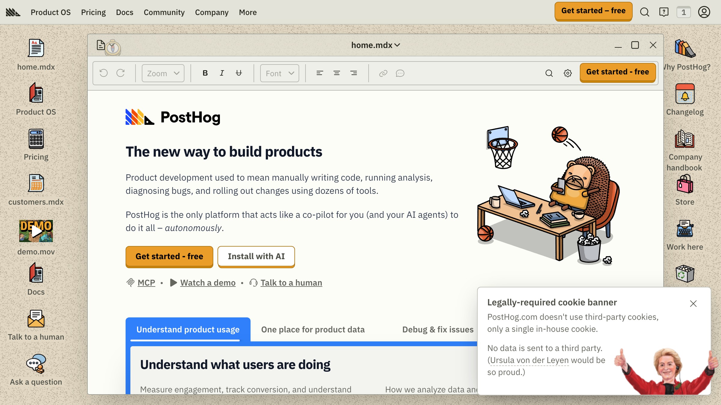 PostHog-Analytics-Dashboard mit einem datenreichen Card-Grid mit Sidebar-Filter als Produktions-Layout-Benchmark.
