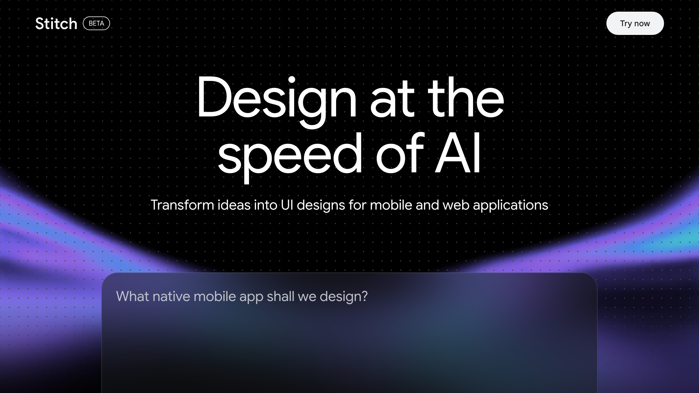 Google Stitch-Startseite mit dem Prompt-to-UI-Tool von Google Labs.