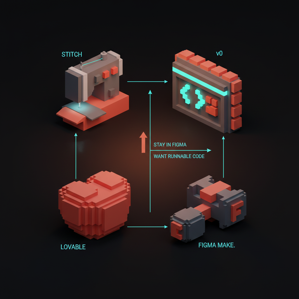 Voxel-Entscheidungsmatrix, die die vier Hauptgrenzen von Stitch gegen die Fähigkeiten konkurrierender Tools abbildet.