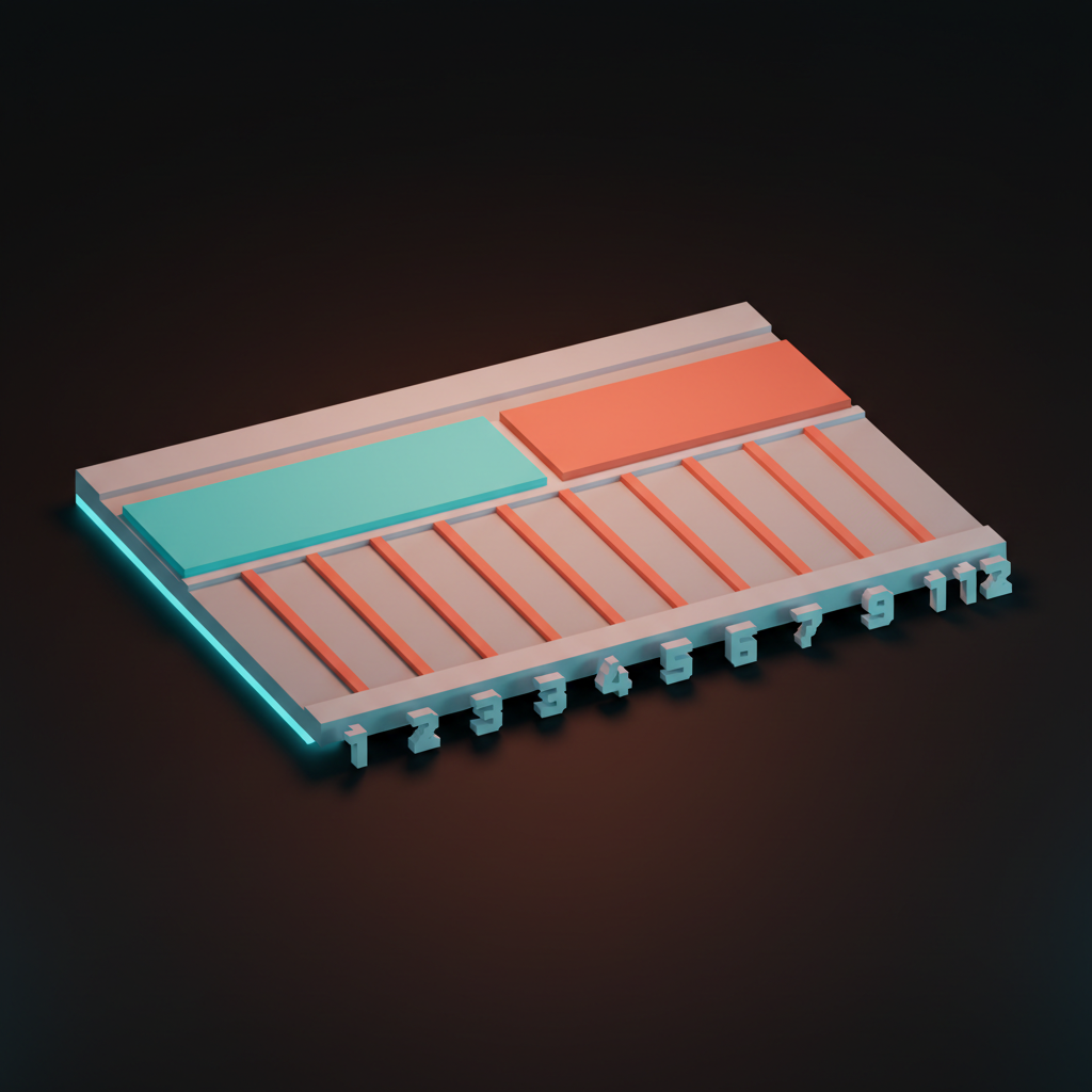 Voxel diagram of a twelve-column grid with three layout blocks dropped on top: nav, content, sidebar