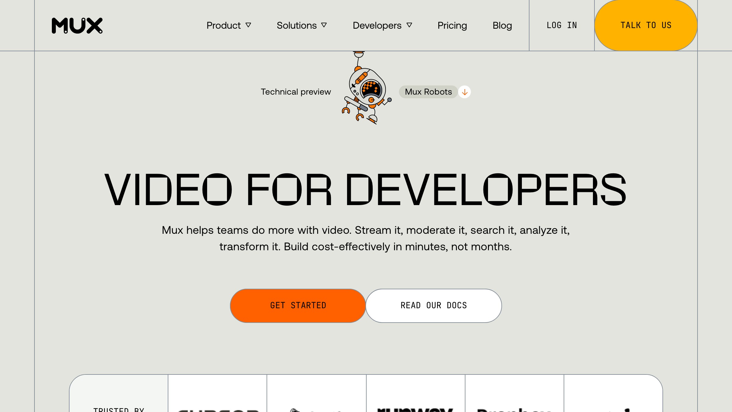 Mux homepage with a video-first hero treatment for a video-infrastructure brand.