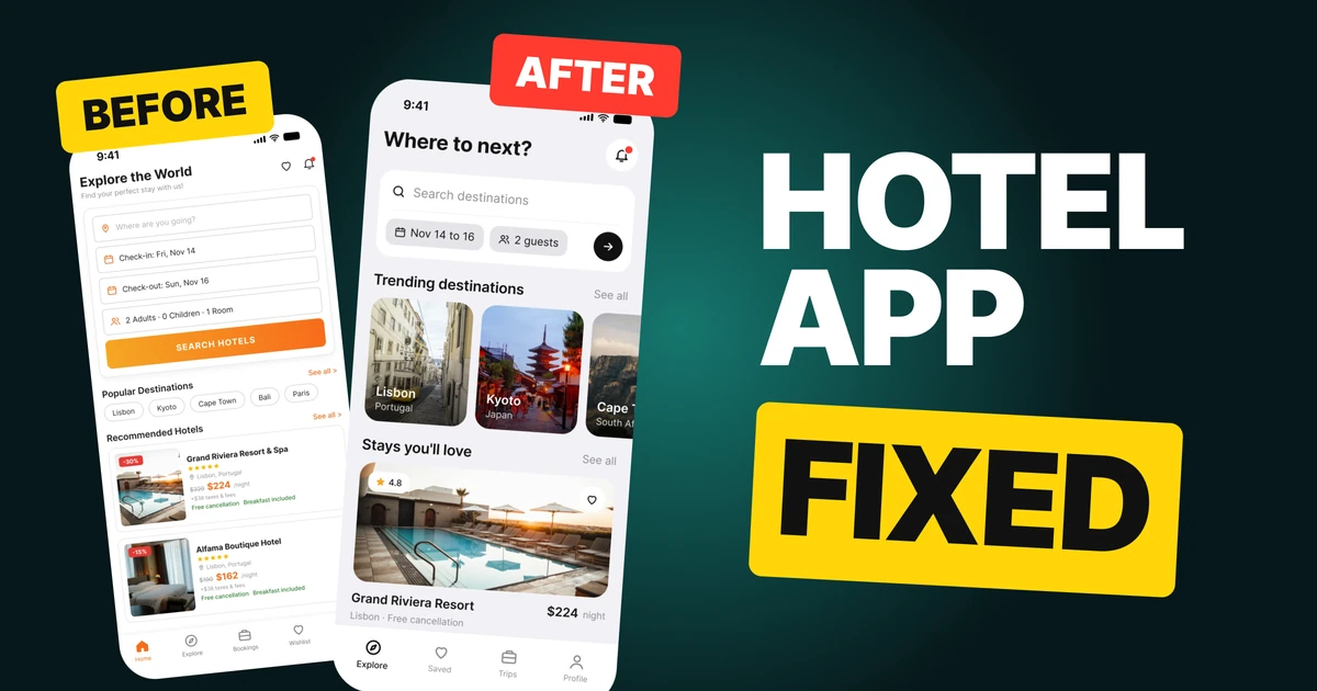 Hotel Booking App Design: A Home Screen Redesign, Before and After