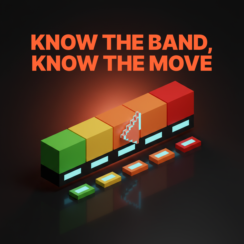 Voxel context-percentage gauge with green, yellow, orange, and red bands and matching action chips