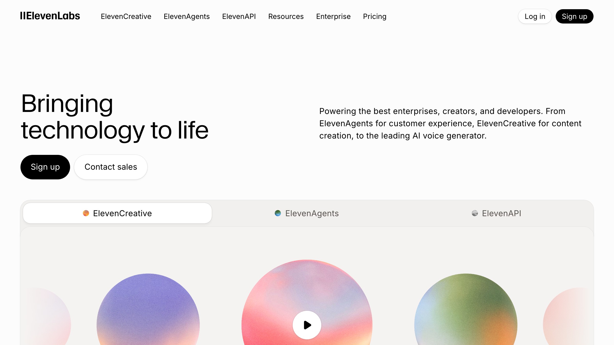 ElevenLabs homepage logo rendered as SVG for crisp display at any screen resolution.