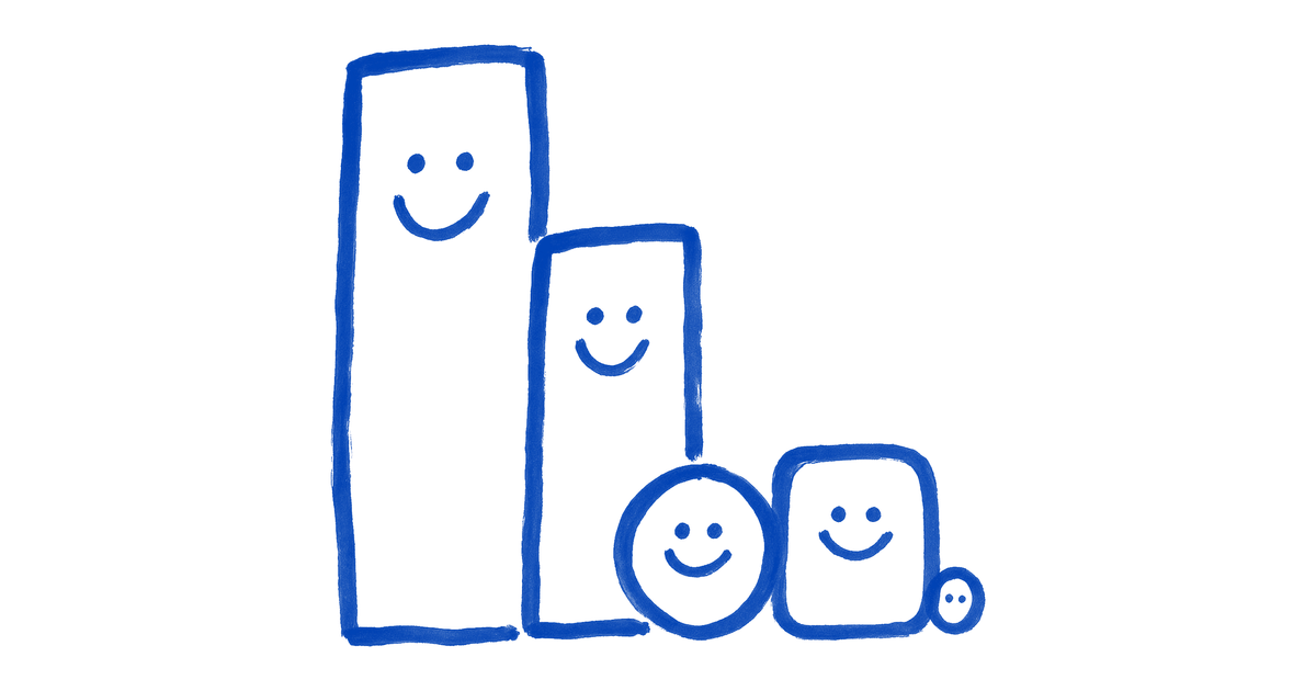 Five logo variants drawn in blue ink as a family portrait, from the tallest lockup down to the tiniest favicon
